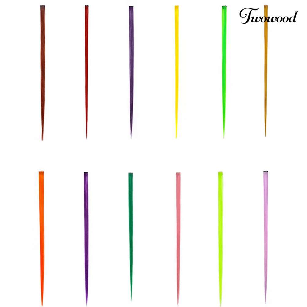 Twowood Wanita Rambut Sintetis Panjang Lurus Multi Warna Ekstensi Sopak Pesta Wig