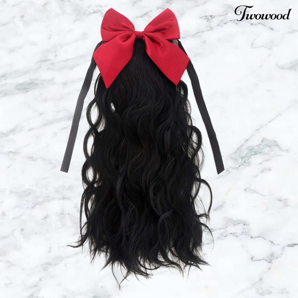 Twowood Wig Ekor Kuda Memperbaiki Elastisitas Tertinggi Alat Kecantikan Perempuan Wig Busur Keriting Panjang Untuk Gadis