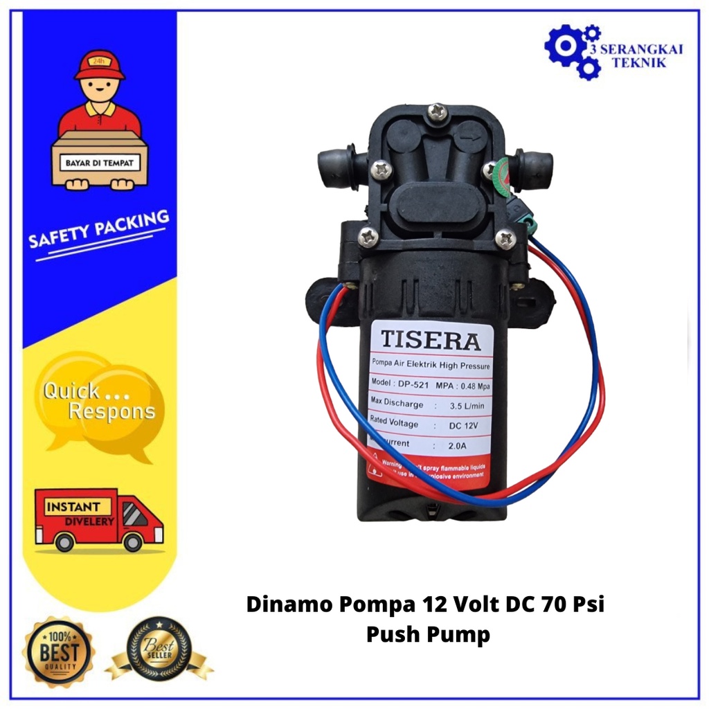 TISERA Push Pump Knapsack Dinamo DC 12 Volt Cuci Motor Mobil AC