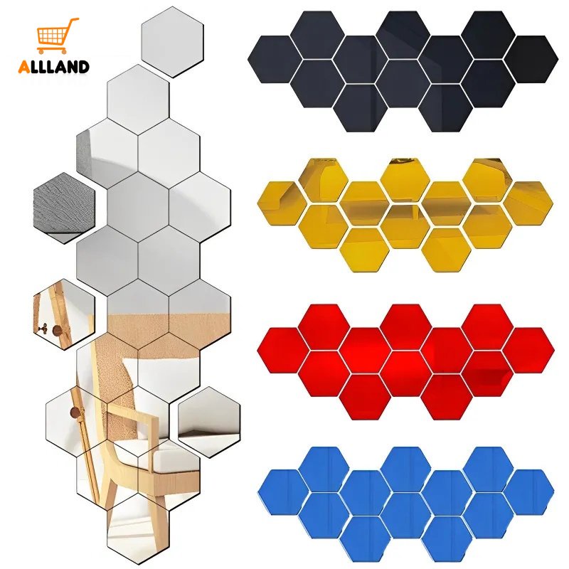 Stiker Dinding Akrilik Hexagon Mini/ Self Adhesive Reflektif Mirror Wall Decals/ Perlengkapan Dekorasi Backdrop Ruang Tamu