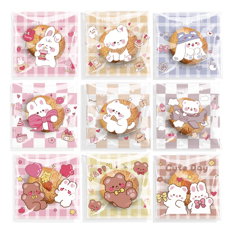 NEW PLASTIK  KUE  COOKIES 10X10CM BUNNY BEAR TERBARU 2023/ PLASTIK KEMASAN SUDAH DENGAN LEM