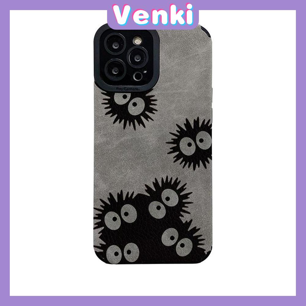 VENKI - Untuk iPhone 11 Case Leather Pupil Suede Case Soft Shockproof Cover Camera Simple Cute Black Briket Kecil Kompatibel dengan iPhone 14 13 Pro max 12 Pro max xr xs 7 8Plus