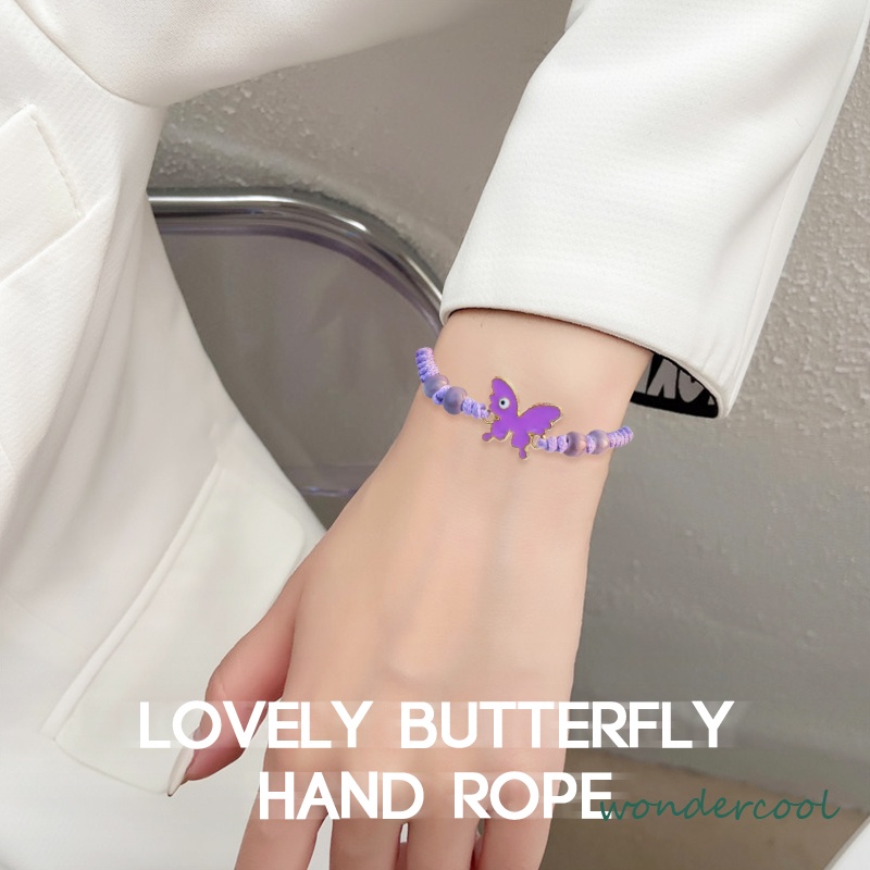 Gelang serut kupu-kupu Adjustable Tali gelang yang dikepang Aksesoris Fashion-Won