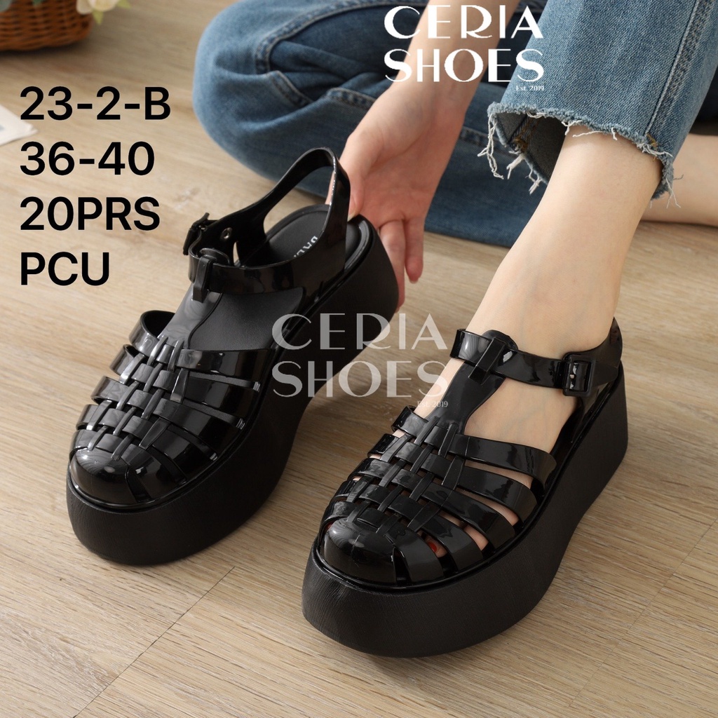 Sandal Wedges Wanita Karet Jelly Meisha import Korean Hak Tebal Tali Belakang BALANCE 23-2-B