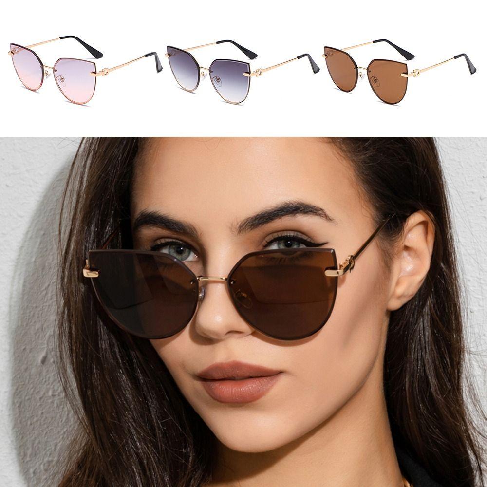 R-flower Cat Eye Sunglasses Trendy Frame Metal Kacamata Matahari Hitam Fashion Untuk Unisex