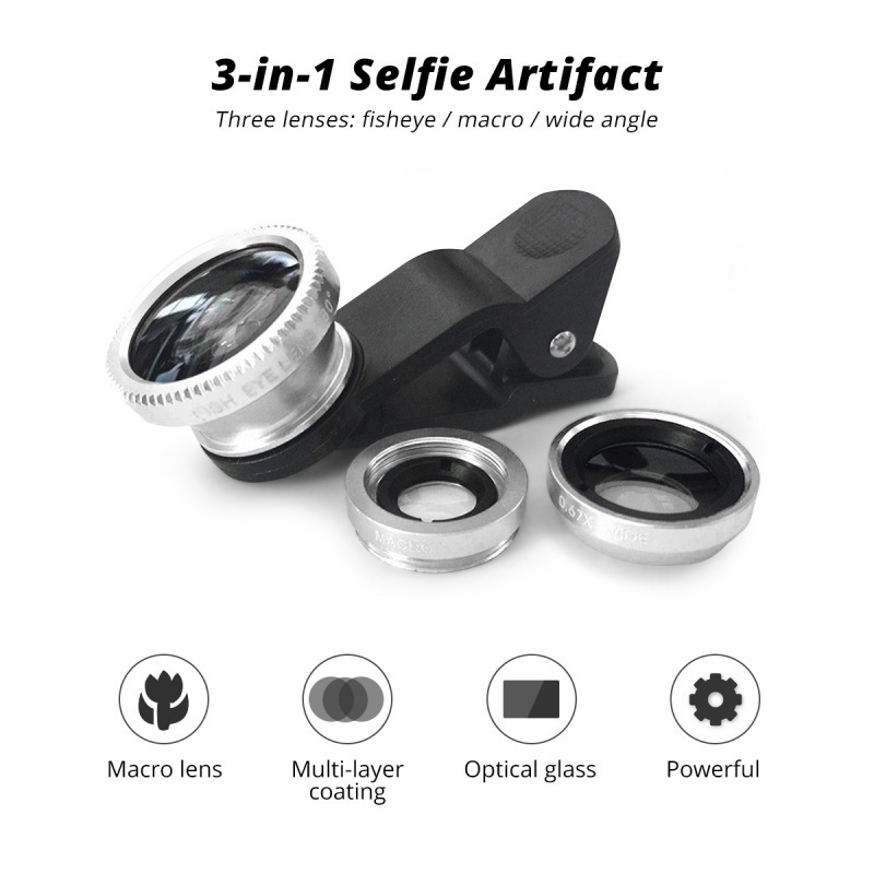 3in1 Lensa Kamera HP Fisheye / Wide Angle / Macro / Zoom Dengan Klip on Untuk Smartphone