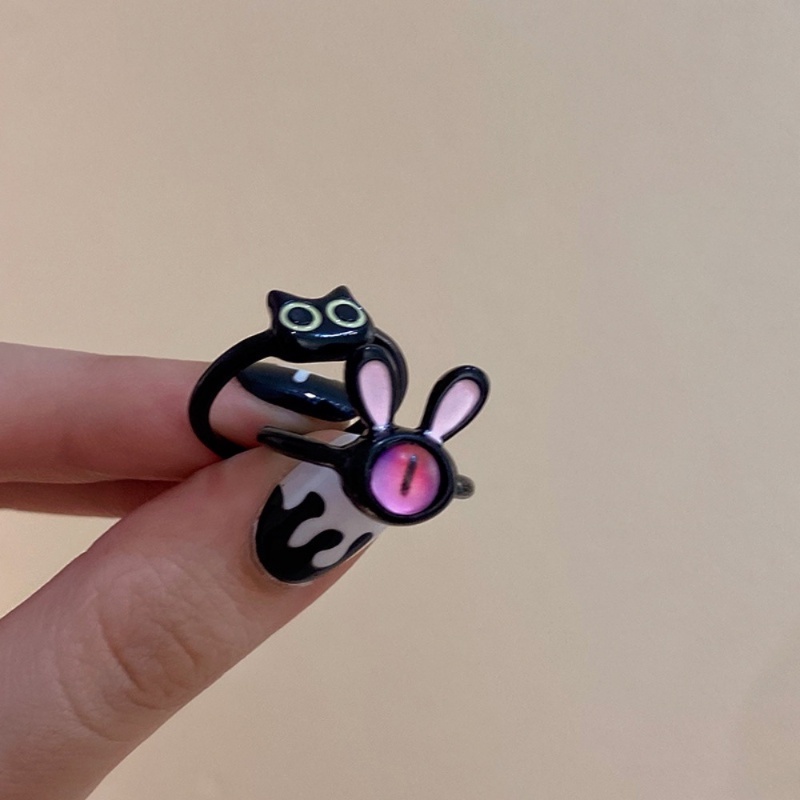 Cincin Kelinci Kucing Lucu Perempuan2023 Cincin Kepribadian Fashion Trendi Baru Childlike Desain Ceruk Sederhana Makanan