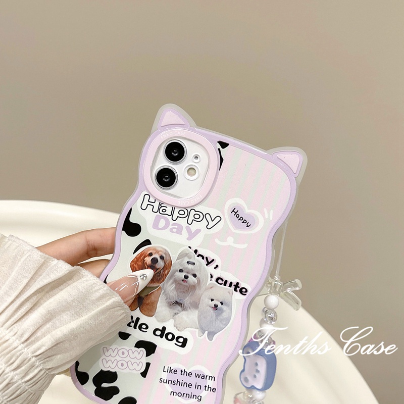 IPHONE Kompatibel Untuk Iphone14 13 12 11 Pro Max X XR Xs Max8 7 6 6s Plus Se2020Sarung Telinga Kucing Kartun Anjing Kecil Yang Lucu Bening Casing Ponsel Dengan Lanyard