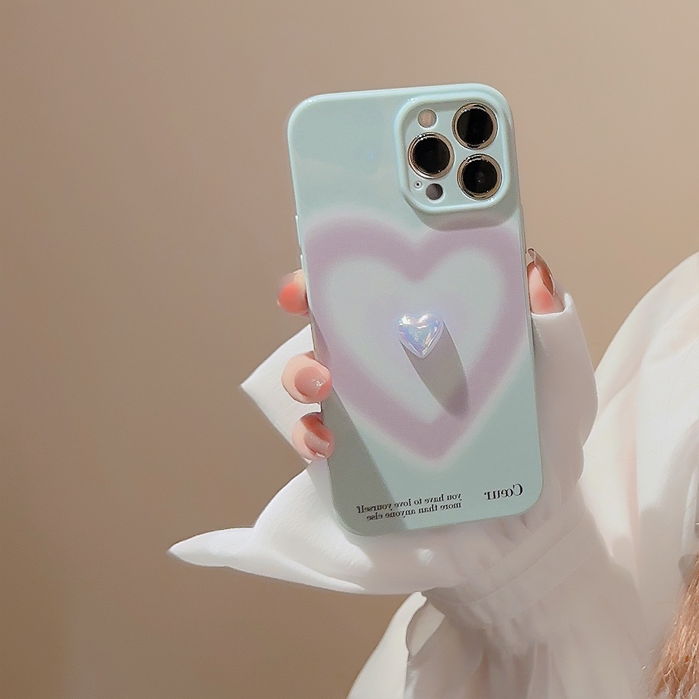 IPHONE 3d Electroplated Love Heart Gradient Color Full Protection Macaron Soft Phone Case Cover Untuk Iphone11 12 13 14 PLUS PRO MAX