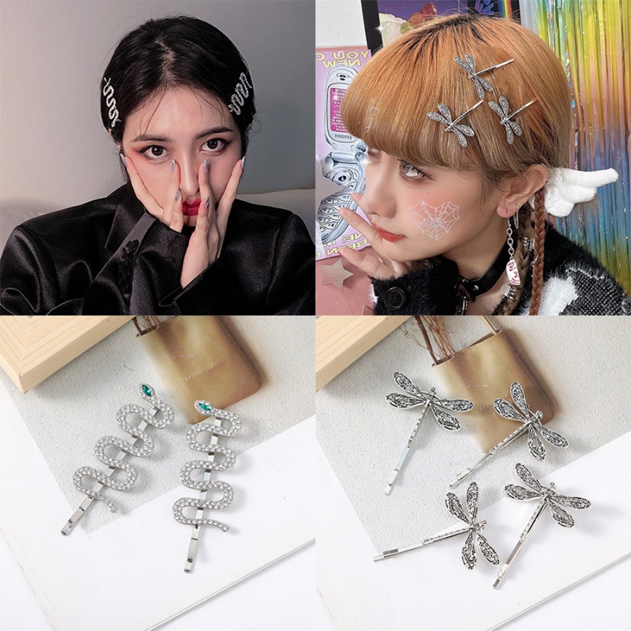 2-4 pcs/set Dragonfly Snake Shaped Hair Clip Berlian Imitasi Kristal Alloy Jepit Rambut Klip Samping Gadis Hiasan Kepala