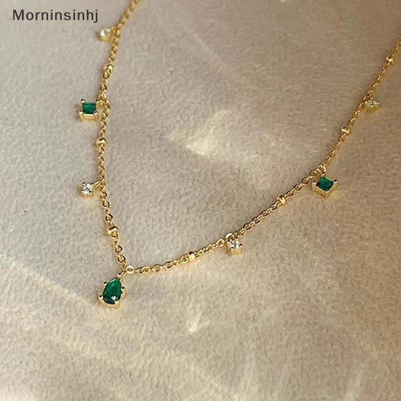 Mornin Retro Emerald Hias Berlian Imitasi Kalung Perempuan Temperamen Sederhana Indah Rantai Klavikula Perhiasan Hadiah id