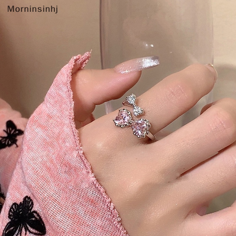 Mornin Pink Kristal Ikatan Simpul Cincin Kreatif Zirkon Terbuka Cincin Y2K Zirkon Mengkilap Cincin Untuk Wanita Pesta Perhiasan Aksesoris Hadiah id