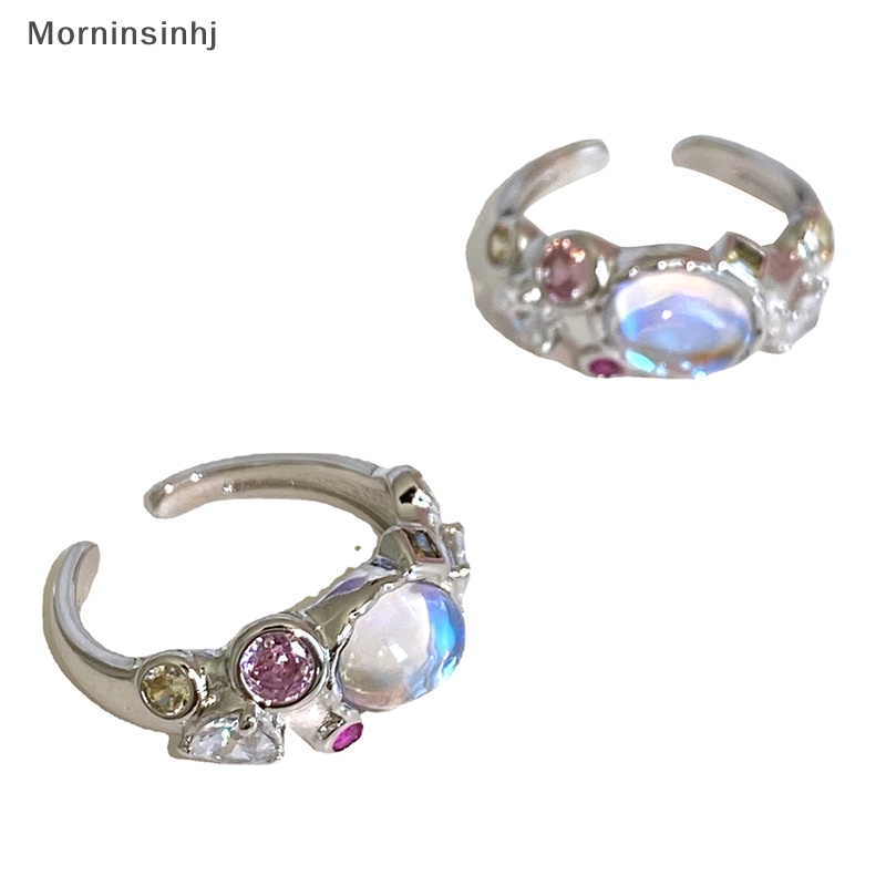 Mornin Vintage Moonstone Rings Zircon Pink Diamond Open Adjustable Finger Rings Perhiasan Fashion Perhiasan Aesthetic Untuk Hadiah Ulang Tahun id