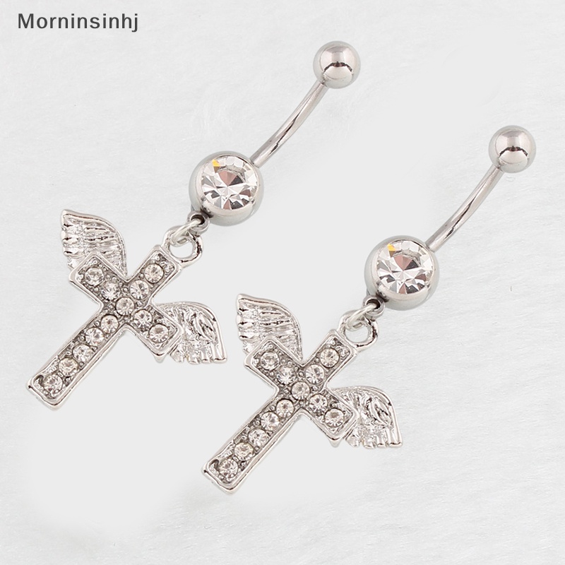 Mornin Aesthetic Shiny Wings Cross Belly Button Rings Untuk Wanita Punk Warna Silver Sexy Navel Rings Aksesoris Perhiasan Tubuh id