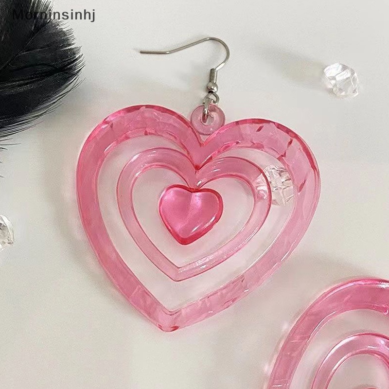 Mornin 1pasang Y2K Anting Pink Hollowout Anting Hati Anting Cinta Aesthetic Lucu id