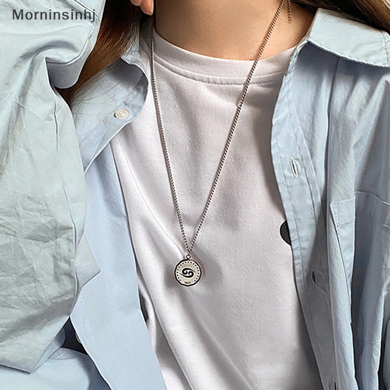 Mornin Constellation Kalung Perhiasan Stainless Steel Bulat Disc Liontin Kalung Hadiah Perhiasan Pesta Natal id