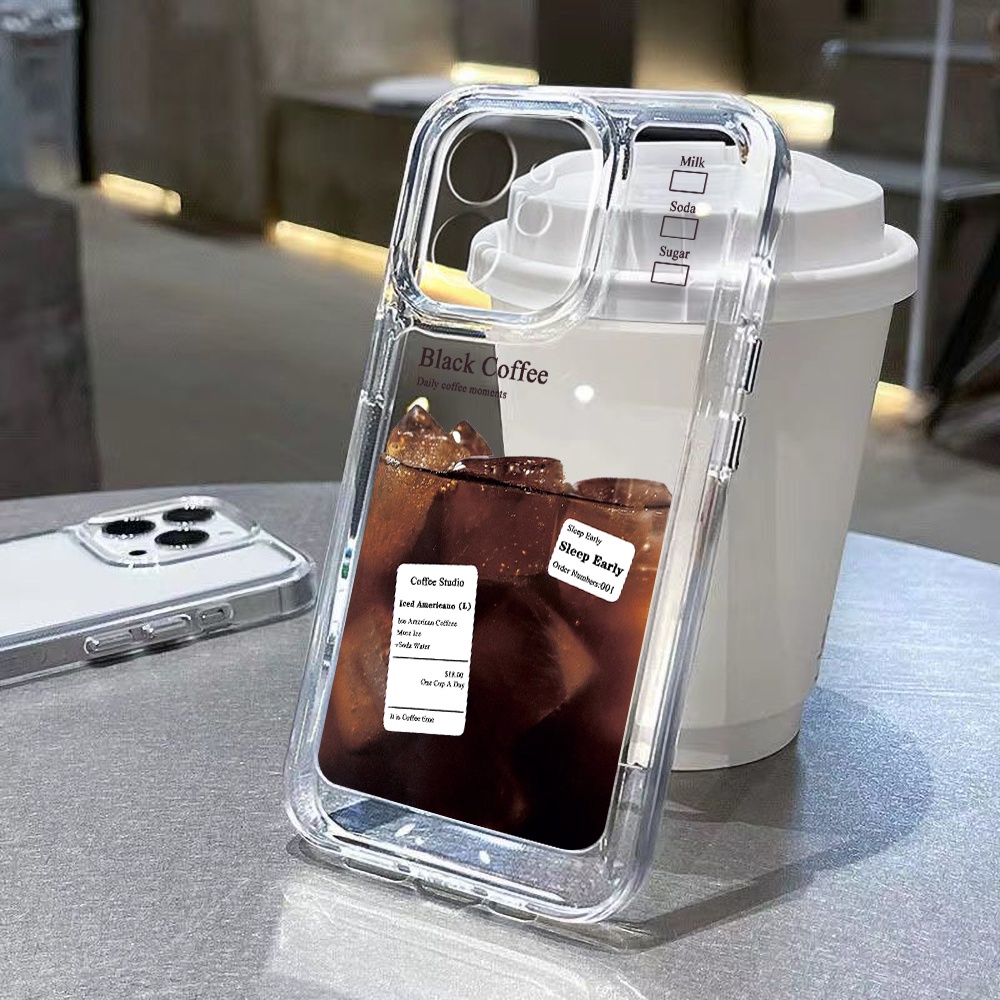 Ice Black Coffee Case Untuk Vivo Y12S Y91 Y95 Y93 Y20 Y20S Y20i Y21 Y21S Y21T Y17 Y16 Y12 Y15 Y11 Y19 Y91C Y15S Y15A Y33S Y33T Y51 Y52S Y53S Y02 NEX3 Akrilik Space TPU Back Cover