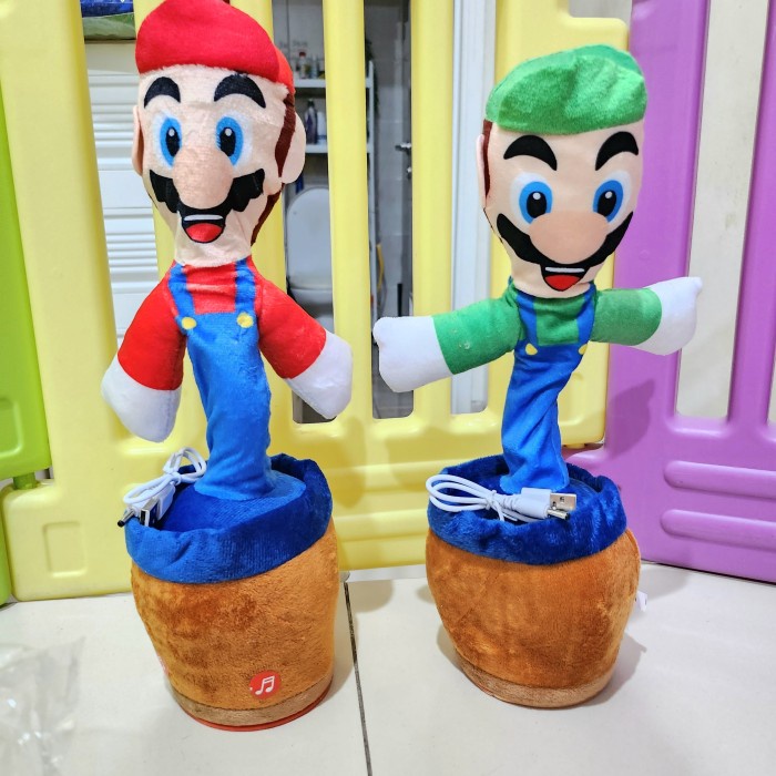 Mario Bros Luigi Dancing Doll Talking Toy Mainan Goyang Menari Bicara