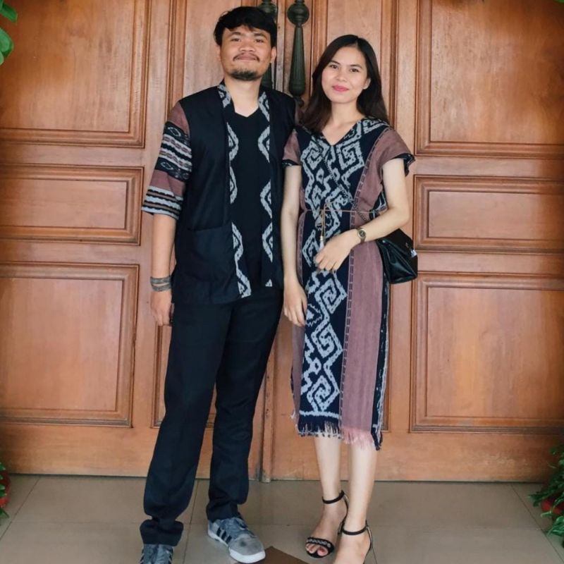 set couple tenun - dress tenun caftan - dress etnik - kimono tenun - couple tenun - baju tenun