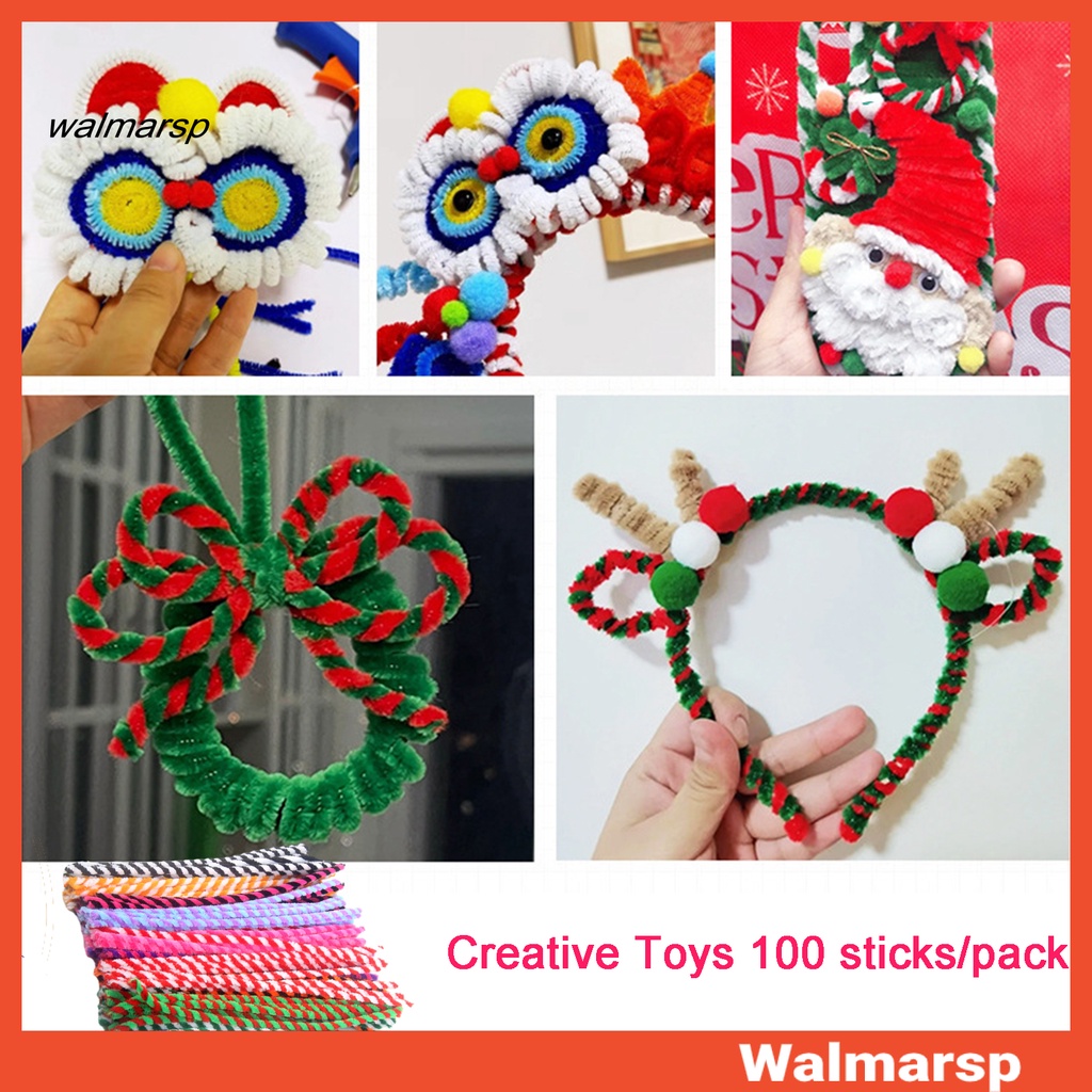 Walmarsp 100Pcs Fuzzy Stick Warna Kontras Mudah Memutar Fleksibel Interaksi Orang Tua-Anak Menyuburkan Kemampuan Tangan Pembersih Tabung Serbaguna Fuzzy Chenille Stem Craft Supplies