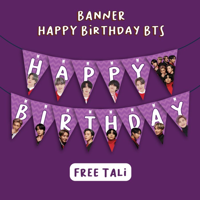New Trend BANNER HAPPY BIRTHDAY BTS DEKORASI ULANG TAHUN TOPPER CAKE HIASAN KUE - BANNER HBD BTS