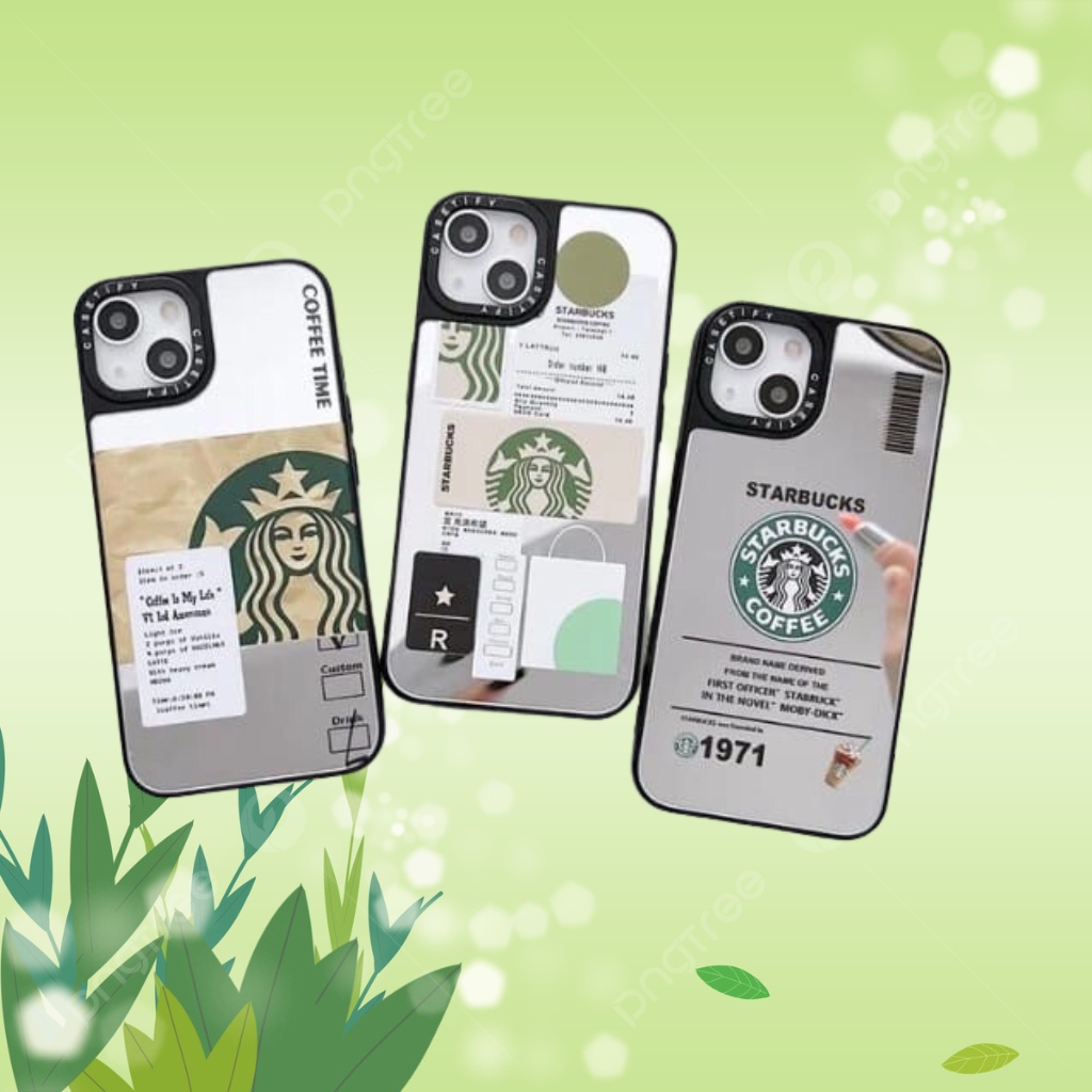 Case corak metal bergambar / mirror casing motif starbuck For iPhone 7 / 7+ / 8 / 8+ / X / XS / XR /