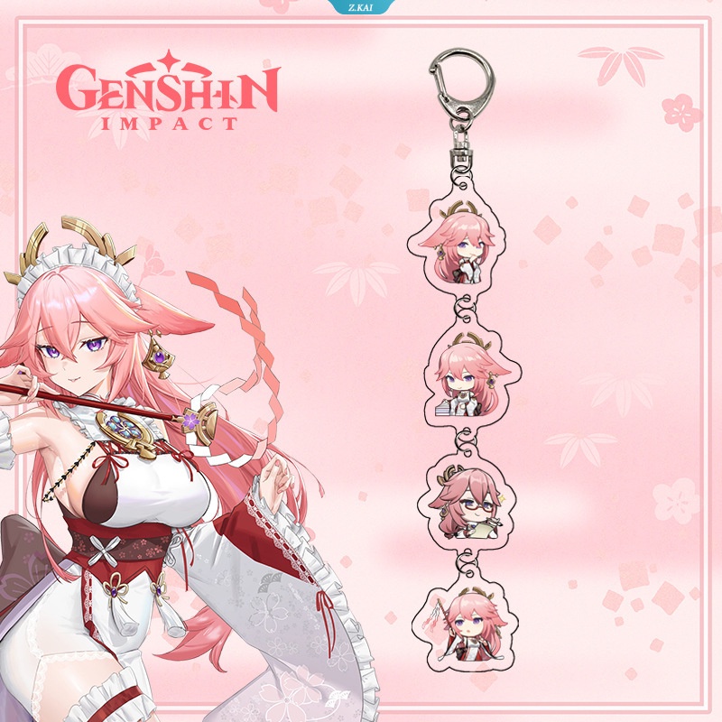 Genshin Impact Mona Aether Yae Miko Keqing Hu Tao Yun Jin Kamisato Ayaka Gantungan Kunci Ransel Charm Siswa Q Versi4 String Bag Charm [ZK]