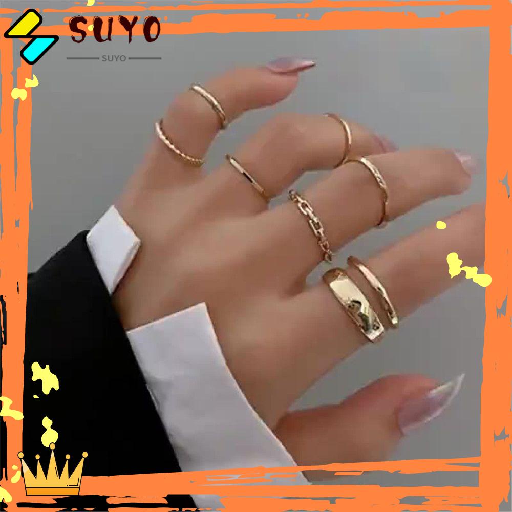 Suyo 7pcs /Set Wanita Cincin Set Pesta Hadiah Pernikahan Perhiasan Fashion Bukaan Bulat