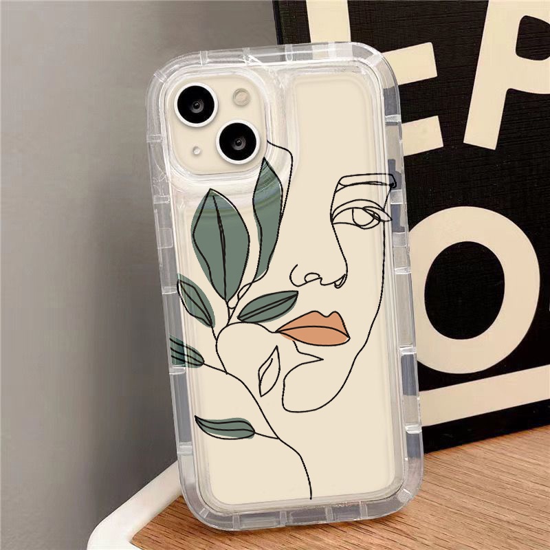 IPHONE Art Leaves Girl Phone Case Kompatibel Untuk Iphone7Plus8Plus6Plus11 14 13 12 Pro MAX XR X XS MAX SE Airbag Shockproof Cover