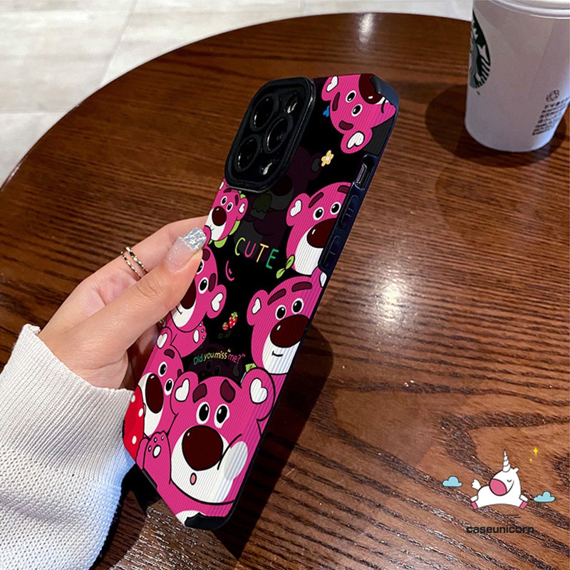 IPHONE Art Bunga Warna-Warni Kartun Sesame Street Elmo Case Kompatibel Untuk Iphone7 8 Plus11 13 12 XR 14 Pro MAX X XS MAX Cute Strawberry Bear Manyo Tekstur Kulit Shockproof Soft Cover