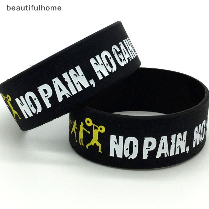 {beautifulhome} Gelang Silikon NO PAIN NO GAIN Untuk Pria Fashion Outdoor Basket Wristband.