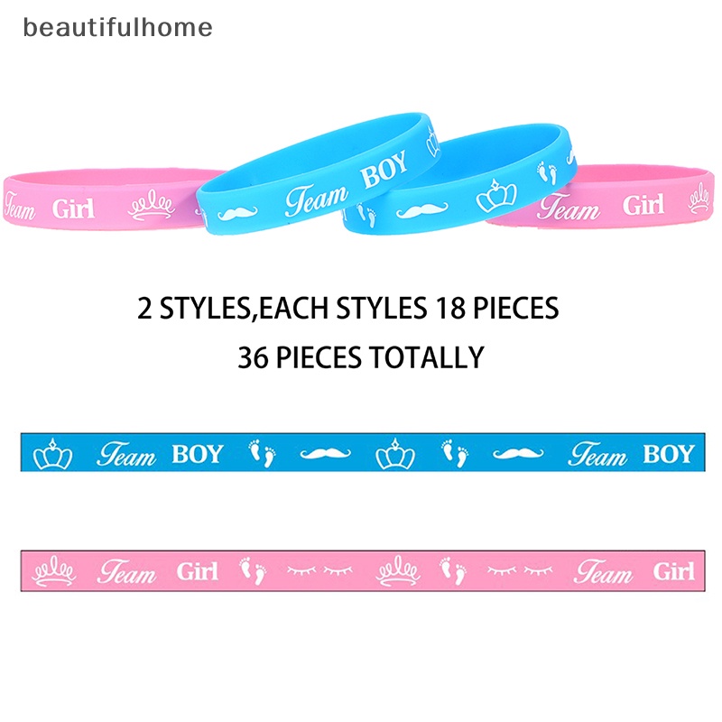 {beautifulhome} 36pcs Gelang Gender Reveal Gelang Tangan Silikon Team Boy Karet Cewek.