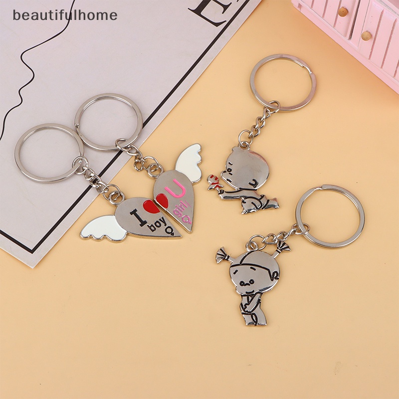 {beautifulhome} 1pasang Paduan Seng Perak Berlapis Hadiah Kekasih Pernikahan Nikmat Pasangan Hati Gantungan Kunci Fashion Keyring Key Fob Creative Key Chain.