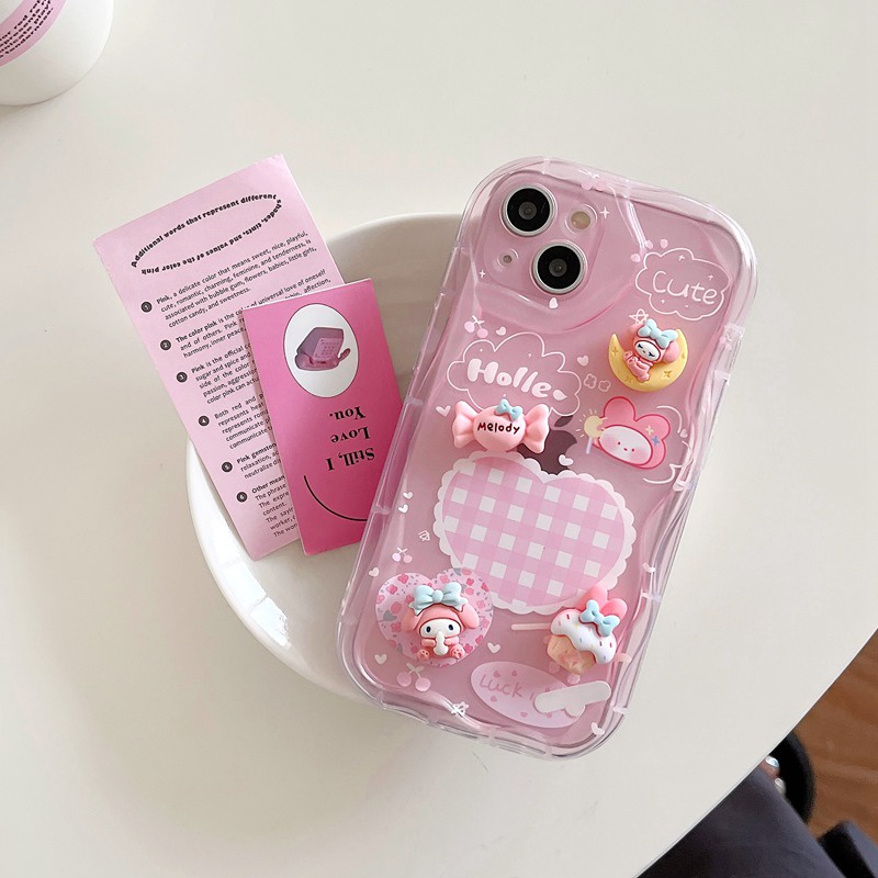 3D Hand Made Diy Candy Melody Pink Love Soft Case iPhone 11 12 13 14 Pro Max New Puff Casing Apple for women girls Gift