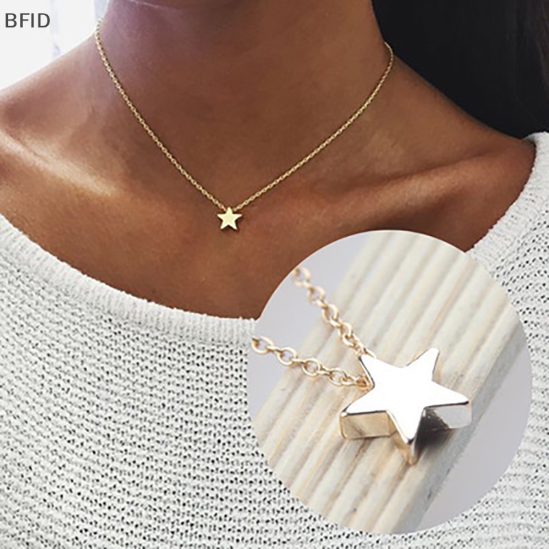 [BFID] Baru Wanita Chocker Gold/Silver Warna Rantai Bintang Hati Choker Kalung Perhiasan Collares Jewelry Gift [ID]