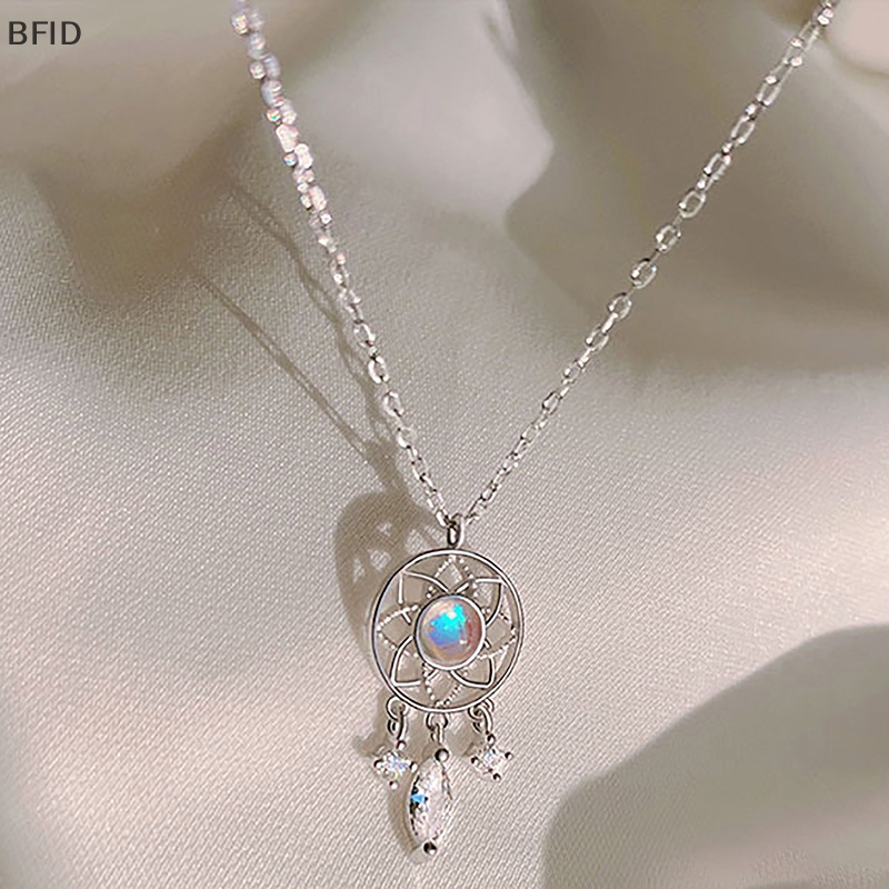 [BFID] Indah Moonstone Dream Catcher Element Kalung Wanita Warna Perak Liontin Kalung Rumbai Liontin Perhiasan Hadiah Anniversary [ID]