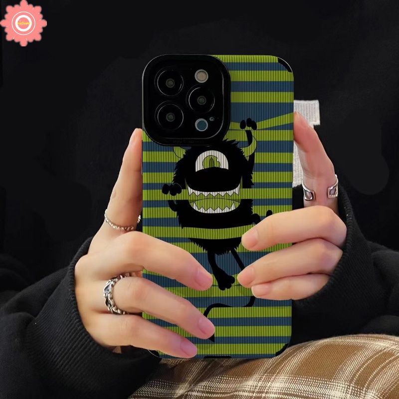 IPHONE Lovely Monster University Shockproof Case Kompatibel Untuk Iphone11 13 14 12 Pro MAX XR 7 8 Plus X XS MAX 7Plus Tekstur Kulit Gaya Korea Cute Little Monster Cover