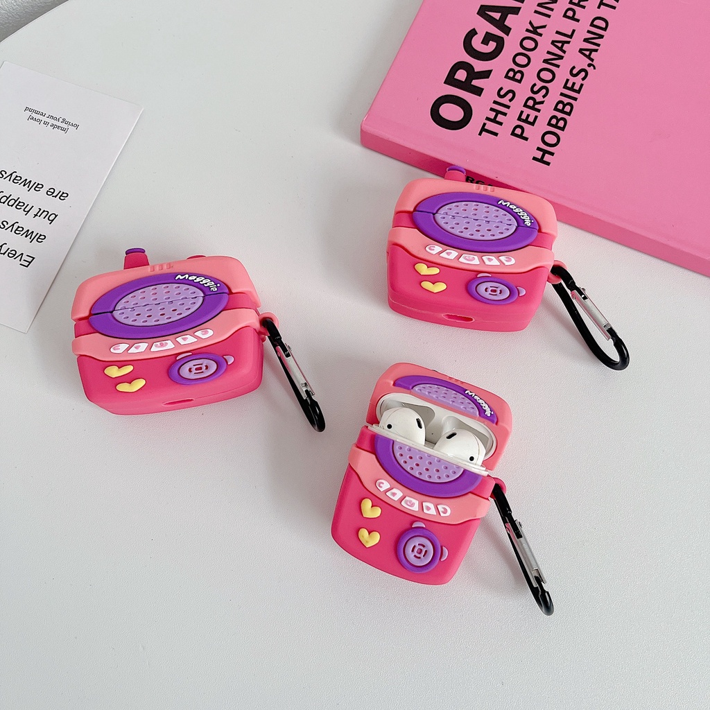 3d Lucu Pink Walkie Talkie Bluetooth Earphone Silikon Lembut Pelindung Case TWS Penutup Anti Jatuh Dengan Kait Untuk Airpods 12 3 Pro i12 inpods 12 13 Pro i13 Airpods3