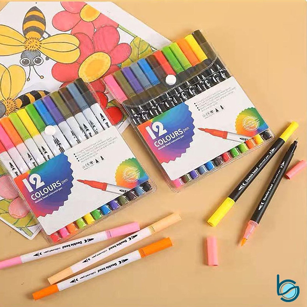 

Spidol Warna/Watercolor Marker Pen/Spidol Warna Brush Pen 12/24 Warna - Best Stationary