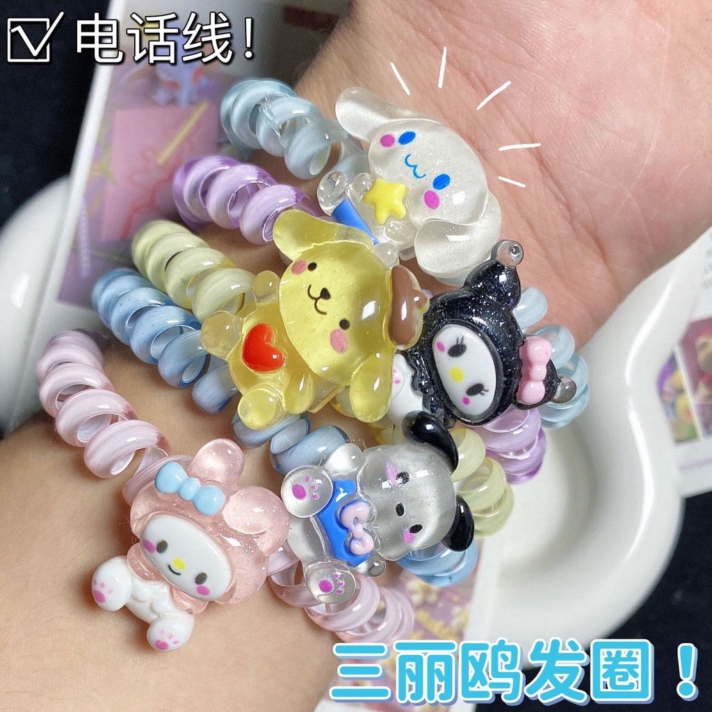 Tali rambut kabel telepon wanita transparan motif kartun yang lucu bahan berkualitas import harga grosir bisa cod