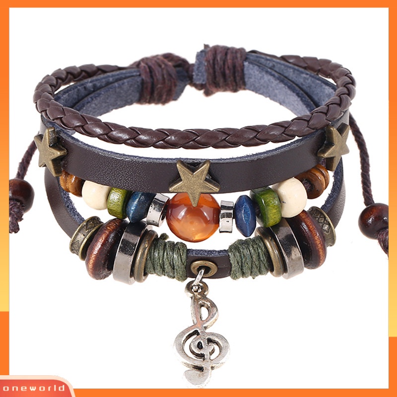 [ONR] Manik-manik Kulit Asli retro Gelang Paduan Catatan Musik Gelang Kulit Sapi