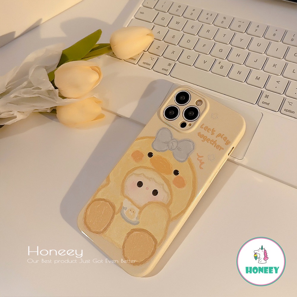 IPHONE Casing Ponsel Boneka Bebek Kuning Kecil Kartun Lucu Kompatibel Untuk Iphone14 12 13 11 Pro Promax14 Plus Shockproof Phone Cover