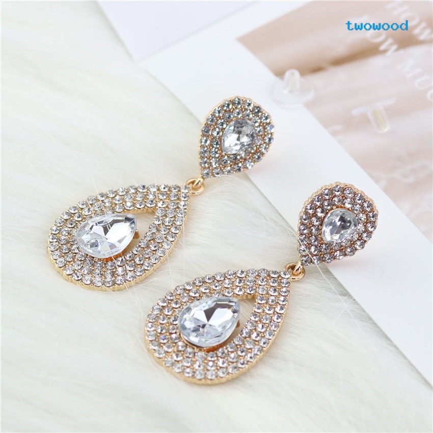 Twowood Diamond-Terukir Cakar Rantai drop-shaped earrings Wanita Anting Serbaguna Eropa Dan Amerika Berlebihan stud earrings