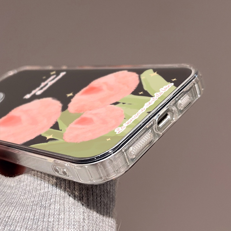 IPHONE Casing Ponsel Cermin Bunga Graffiti Pink Kompatibel Untuk Iphone11 12 13 14 12Pro 13Pro 14Pro Pro Max XR X XS Max Electroplating Tombol Perlindungan Mirror Cover