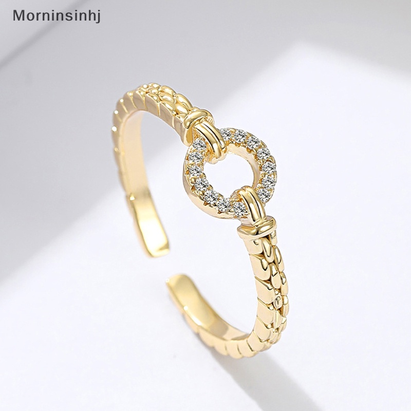 Mornin Shiny Zircon Round Rings Punk Rock Round Opening Adjustable Alloy Jari Cincin Untuk Wanita Fashion Perhiasan Aksesoris Hadiah id