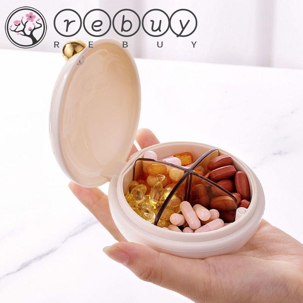 Rebuy Portable Pill Cases Nordic 4grids Tempat Obat Bulat Travel Pill Storage Box Splitter Organizer Tempat Penyimpanan