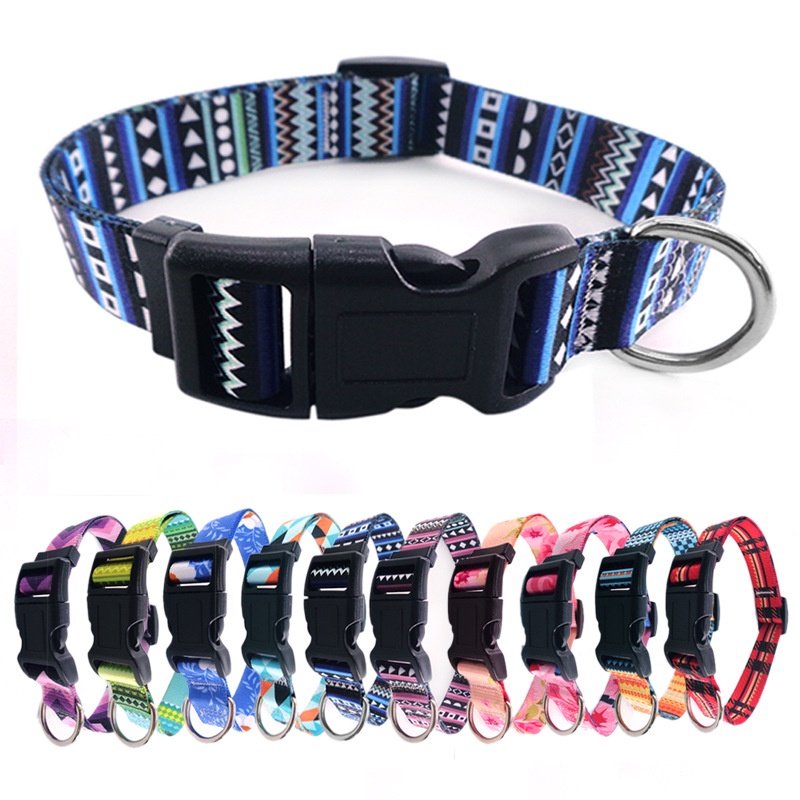 [Free Grafir] Personalized Pet Dog ID Collar Transfer Printing Bohemia Menyesuaikan Ukiran Kalung Anti Hilang