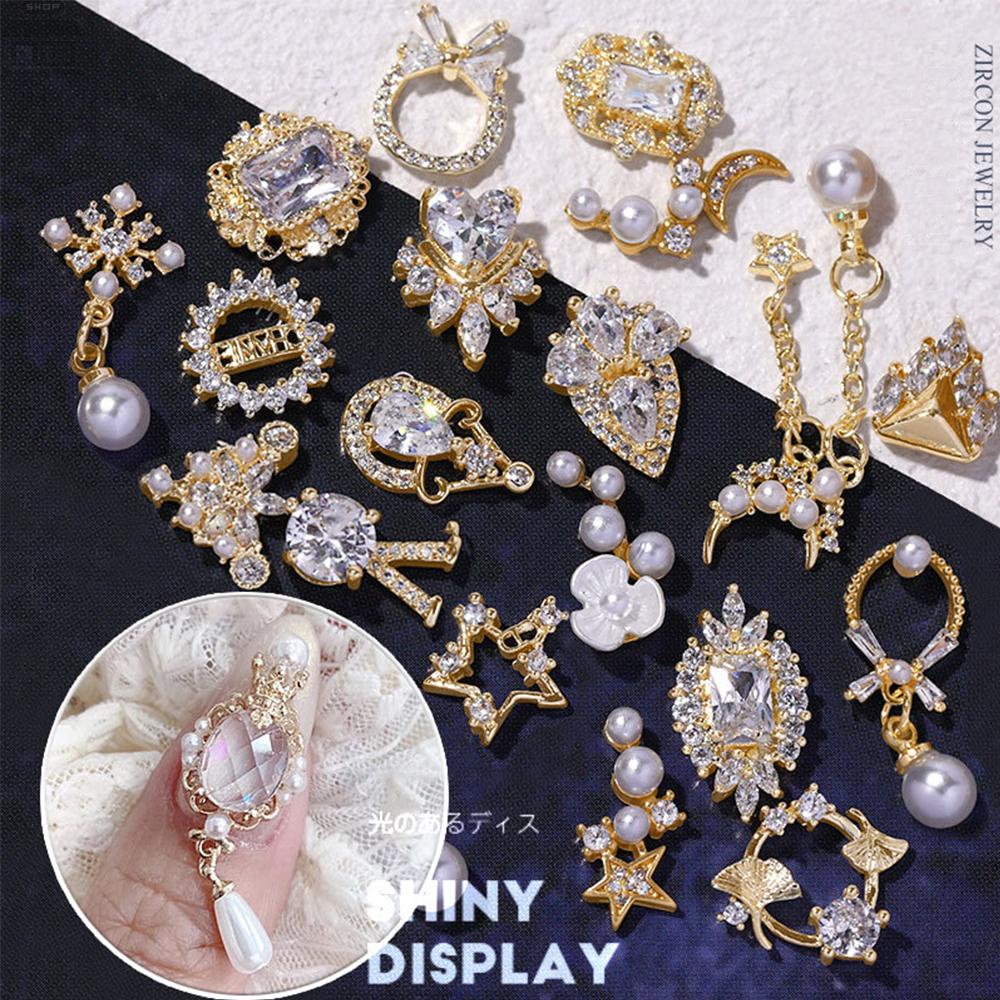 AUGUSTINA Agustina Kuku Rhinestones Bunga Shiny Charms Manicure Tools Busur Logam Zirkon Kristal Liontin Rantai