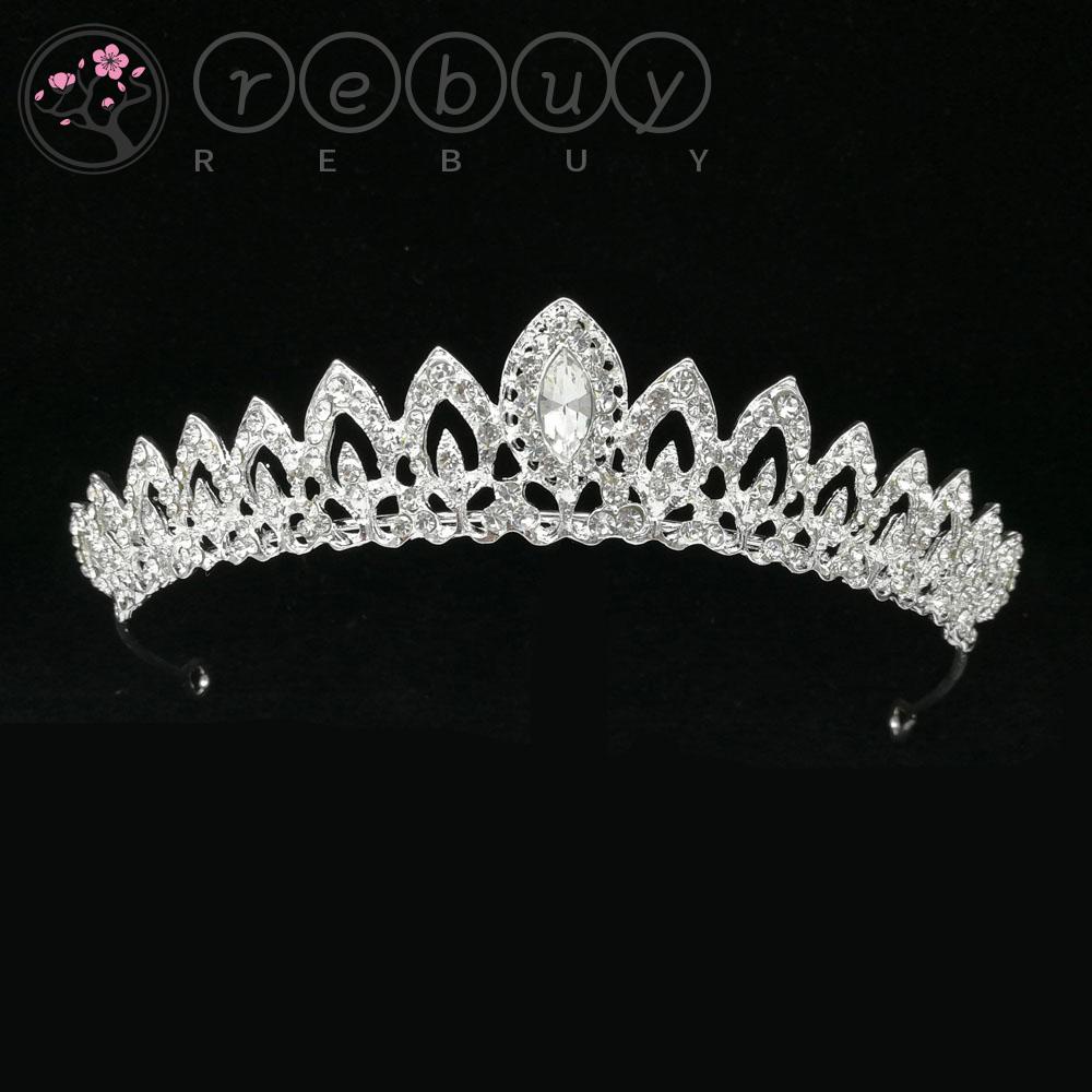 REBUY Rebuy Bridal Tiara Princess Prom Aksesoris Rambut Headband Alloy Kristal Mahkota Rambut