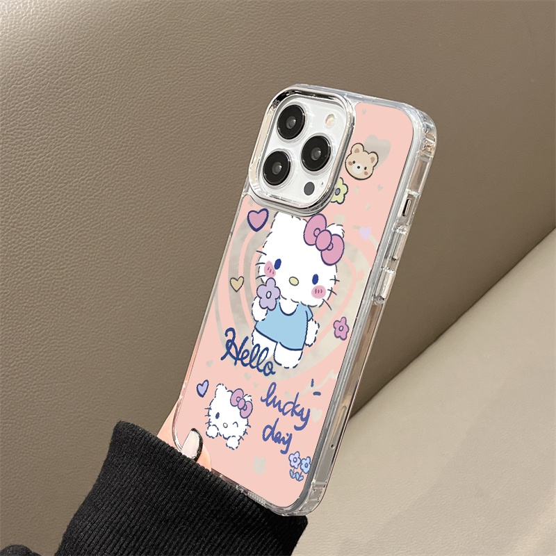 IPHONE Casing Ponsel Cermin Kucing Kitty Lucu Kompatibel Untuk Iphone11 12 13 14 12Pro 13Pro 14Pro Pro Max XR X XS Max Electroplating Tombol Perlindungan Mirror Cover